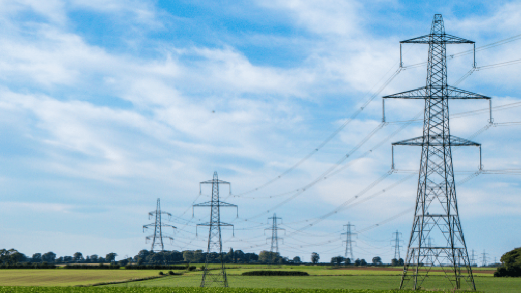 transmission towers in a field